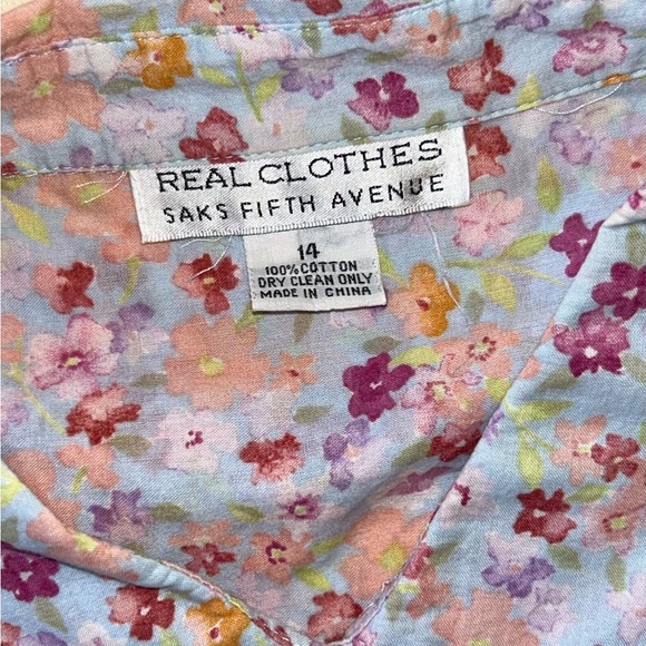 Saks Fifth Avenue Real Clothes 100% Cotton Floral Button Women’s Blouse Size 14 - Picture 10 of 14